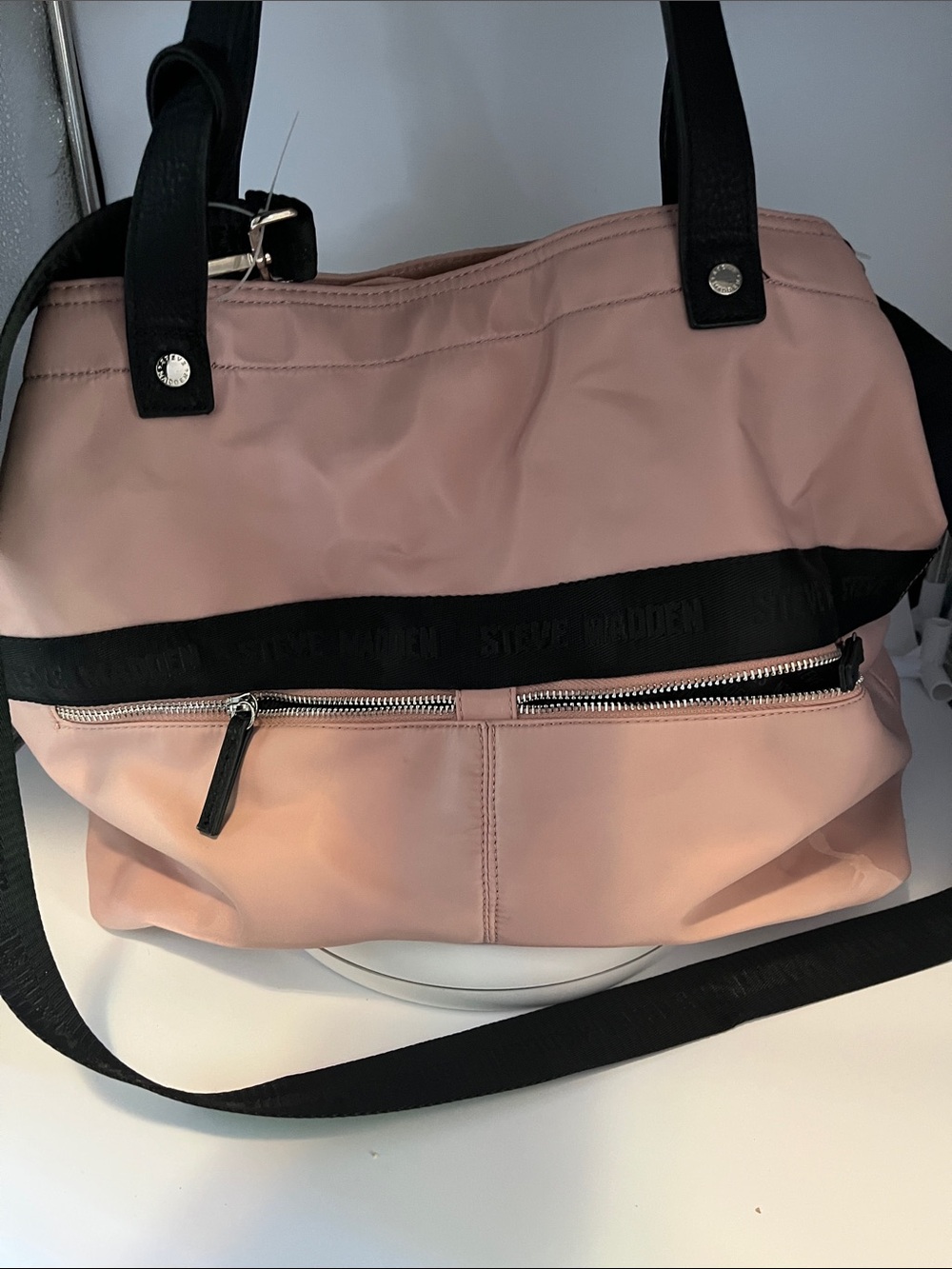 Steve Madden Blush Pink Tote with Black Trim